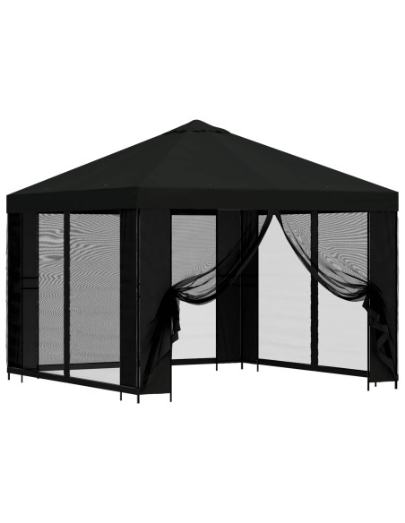 Gazebo da giardino con pareti laterali 3 x 3 m Nero