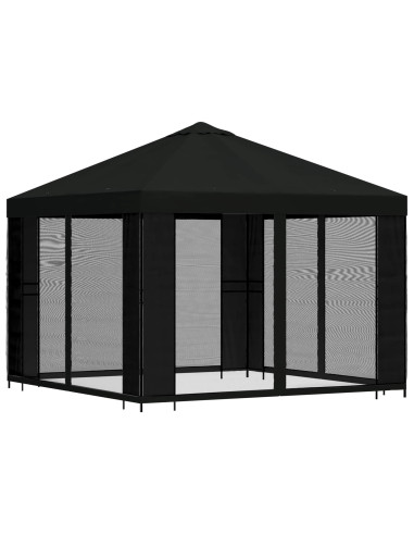 Gazebo da giardino con pareti laterali 3 x 3 m Nero