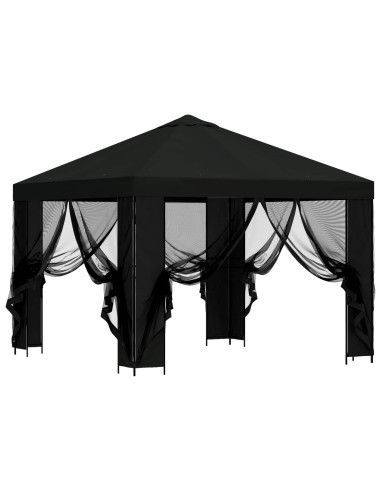 Gazebo da giardino con pareti laterali 3 x 3 m Nero