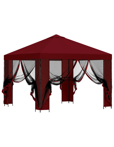 Gazebo da giardino con pareti laterali 3 x 3 m Borgogna