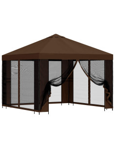 Gazebo da giardino con pareti laterali 3 x 3 m Marrone 2