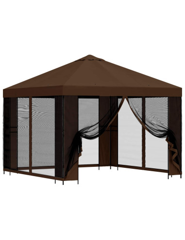 Gazebo da giardino con pareti laterali 3 x 3 m Marrone