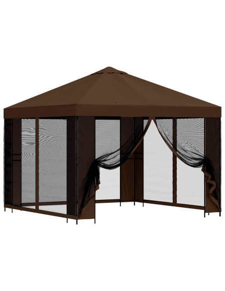 Gazebo da giardino con pareti laterali 3 x 3 m Marrone