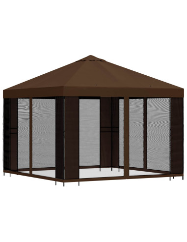 Gazebo da giardino con pareti laterali 3 x 3 m Marrone
