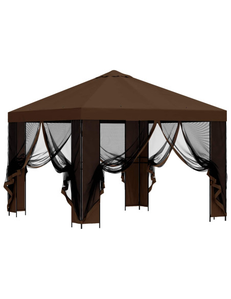 Gazebo da giardino con pareti laterali 3 x 3 m Marrone