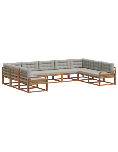 Set di divani da esterno 9 pcs Grigio Naturale e Chiaro