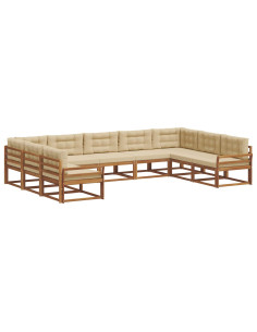 Set di divani da esterno con cuscino 9 pcs Naturale e Beige 2
