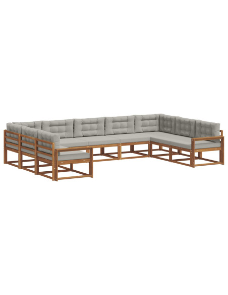 Set di divani da esterno 9 pcs Grigio Naturale e Chiaro