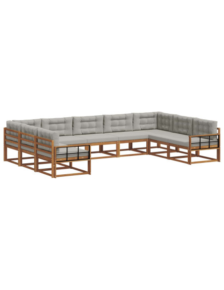 Set di divani da esterno 9 pcs Grigio Naturale e Chiaro
