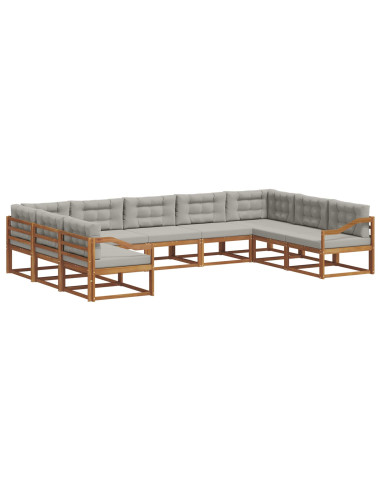 Set di divani da esterno 9 pcs Grigio Naturale e Chiaro