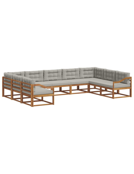 Set di divani da esterno 9 pcs Grigio Naturale e Chiaro