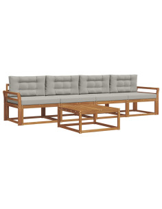 Set di divani da esterno 5 pcs Grigio Naturale e Chiaro 2