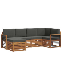 Set divani 6 pcs Naturale e Antracite Legno di Acacia Massello 2