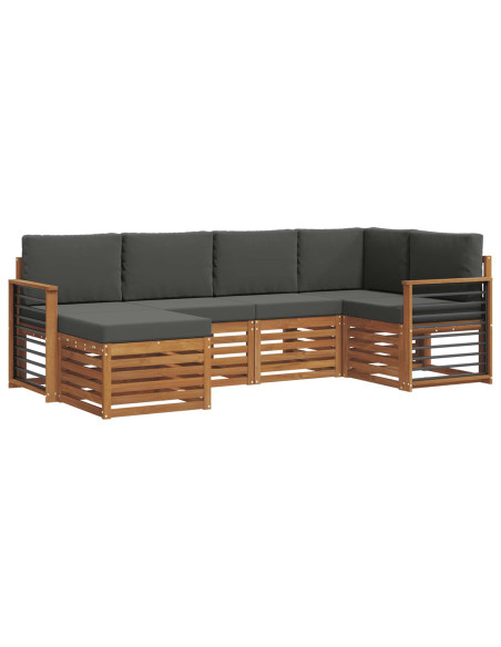 Set divani 6 pcs Naturale e Antracite Legno di Acacia Massello