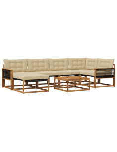 Set di divani da esterno con cuscino 7 pcs Naturale e Beige 2