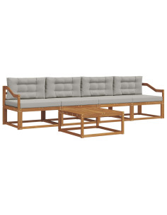 Set di divani da esterno 5 pcs Grigio Naturale e Chiaro 2