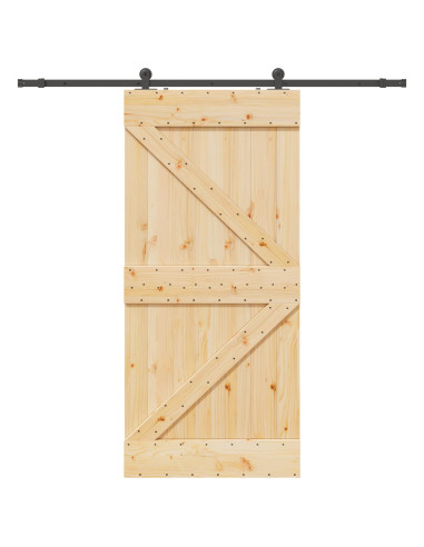 Porta scorrevole NARVIK Naturale e Nero 100 x 210 cm (213,5 cm)