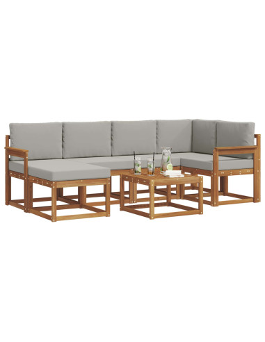 Set di divani da esterno 7 pcs Grigio Naturale e Chiaro