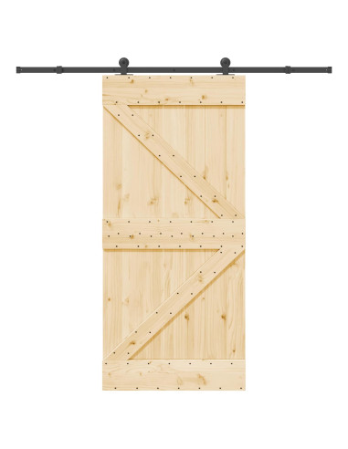 Porta scorrevole NARVIK Naturale e Nero 95 x 210 cm (213,5 cm)