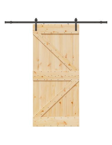 Porta scorrevole NARVIK Naturale e Nero 90 x 210 cm (213,5 cm)