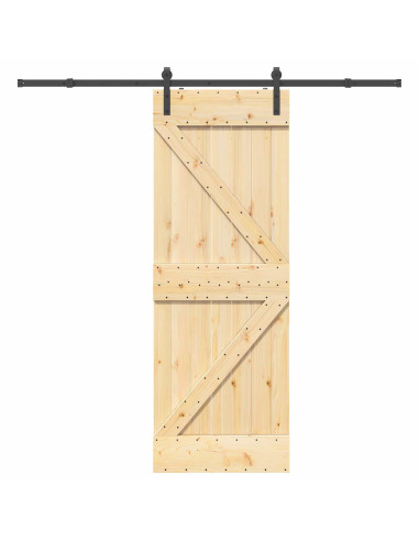 Porta scorrevole NARVIK Naturale e Nero 70 x 210 cm (213,5 cm)