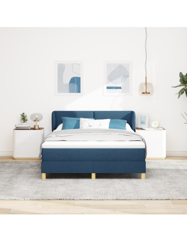 Letto a molle con materasso Blu 140 x 200 cm Tessuto