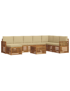 Set divani 9 pcs Naturale e Beige Legno di Acacia Massello 2
