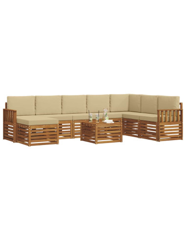 Set divani 9 pcs Naturale e Beige Legno di Acacia Massello