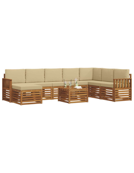 Set divani 9 pcs Naturale e Beige Legno di Acacia Massello