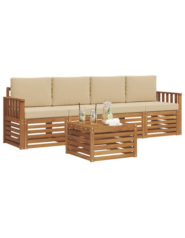 Set divani Naturale e Beige Legno di Acacia Massello