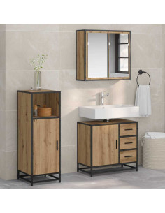 Set di mobili per il bagno con porta 3 pcs rovere artigianale 2