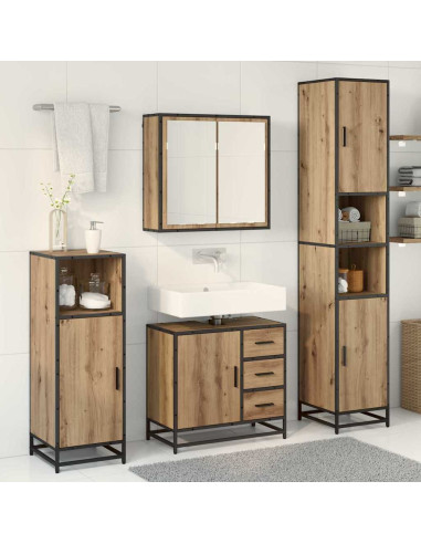 Set di mobili per il bagno con porta 3 pcs rovere artigianale