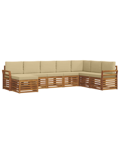 Set divani 8 pcs Naturale e Beige Legno di Acacia Massello