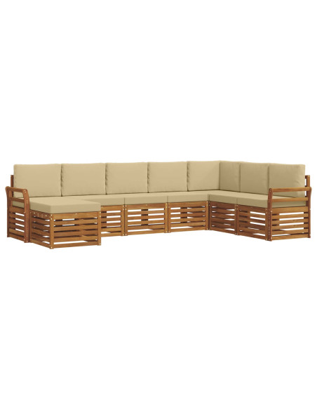 Set divani 8 pcs Naturale e Beige Legno di Acacia Massello