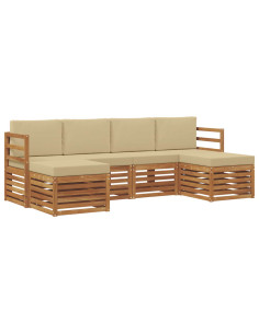 Set divani 6 pcs Naturale e Beige Legno di Acacia Massello 2