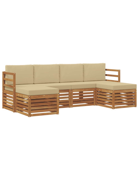 Set divani 6 pcs Naturale e Beige Legno di Acacia Massello