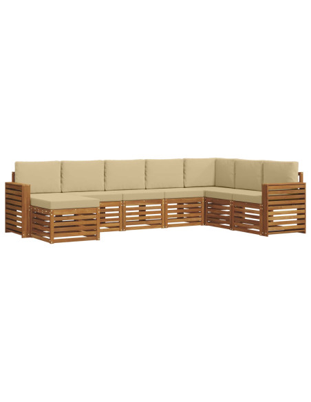 Set divani 8 pcs Naturale e Beige Legno di Acacia Massello