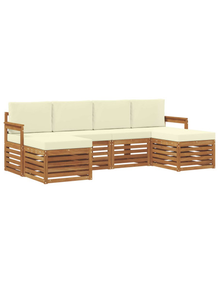 Set divani 6 pcs Naturale e Crema Legno di Acacia Massello