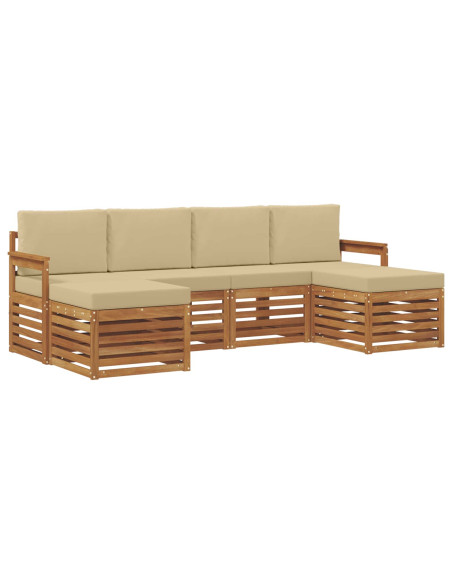 Set divani 6 pcs Naturale e Beige Legno di Acacia Massello