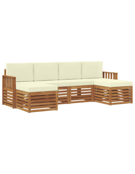 Set divani 6 pcs Naturale e Crema Legno di Acacia Massello