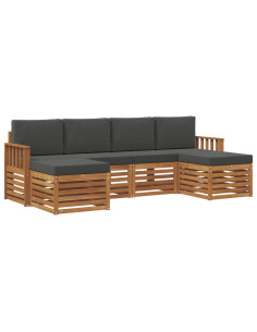 Set divani 6 pcs Naturale e Antracite Legno di Acacia Massello 2