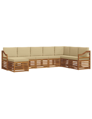 Set divani 8 pcs Naturale e Beige Legno di Acacia Massello