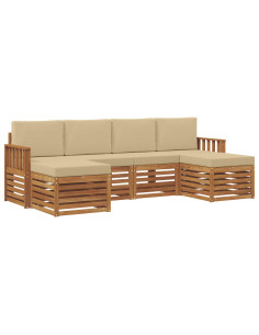 Set divani 6 pcs Naturale e Beige Legno di Acacia Massello 2