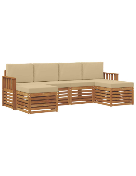 Set divani 6 pcs Naturale e Beige Legno di Acacia Massello