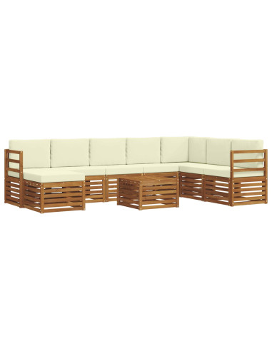 Set divani 9 pcs Naturale e Crema Legno di Acacia Massello