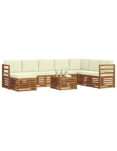 Set divani 9 pcs Naturale e Crema Legno di Acacia Massello