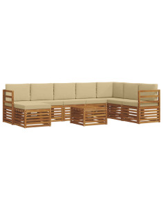 Set divani 9 pcs Naturale e Beige Legno di Acacia Massello 2