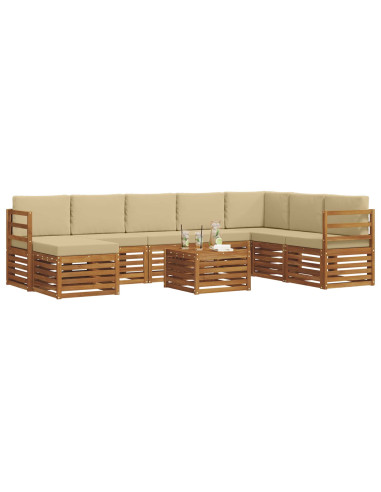 Set divani 9 pcs Naturale e Beige Legno di Acacia Massello