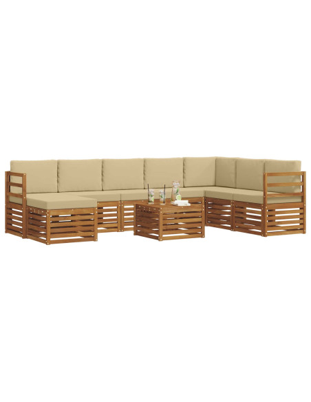 Set divani 9 pcs Naturale e Beige Legno di Acacia Massello
