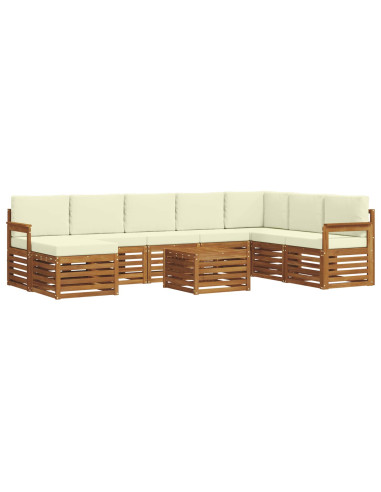 Set divani 9 pcs Naturale e Crema Legno di Acacia Massello
